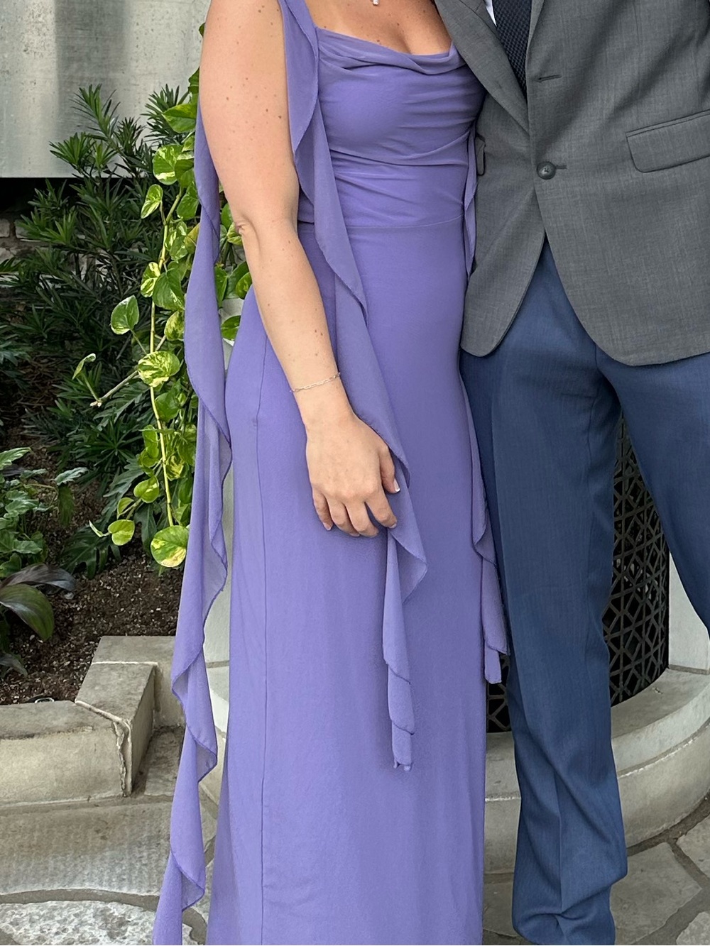 Sleeveless Lavender Chiffon Maxi Dress with Draped Scarf Details